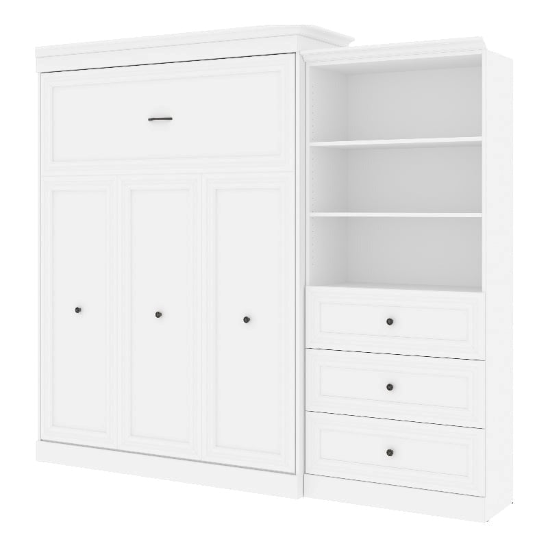 White Wood Queen Murphy Bed with Drawers A632006
