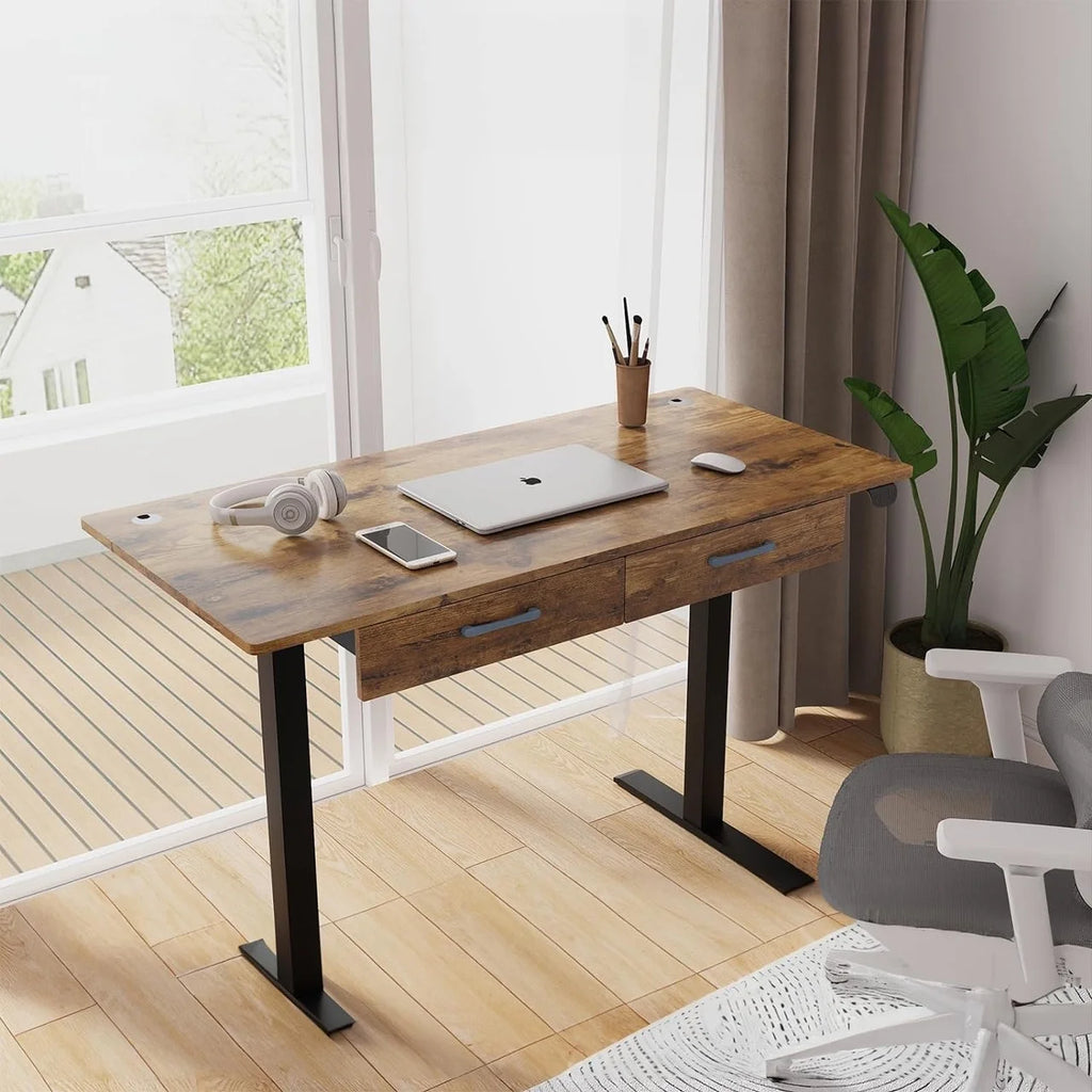45" Electric Standing Desk with 2 Drawers Adjustable Height D96356