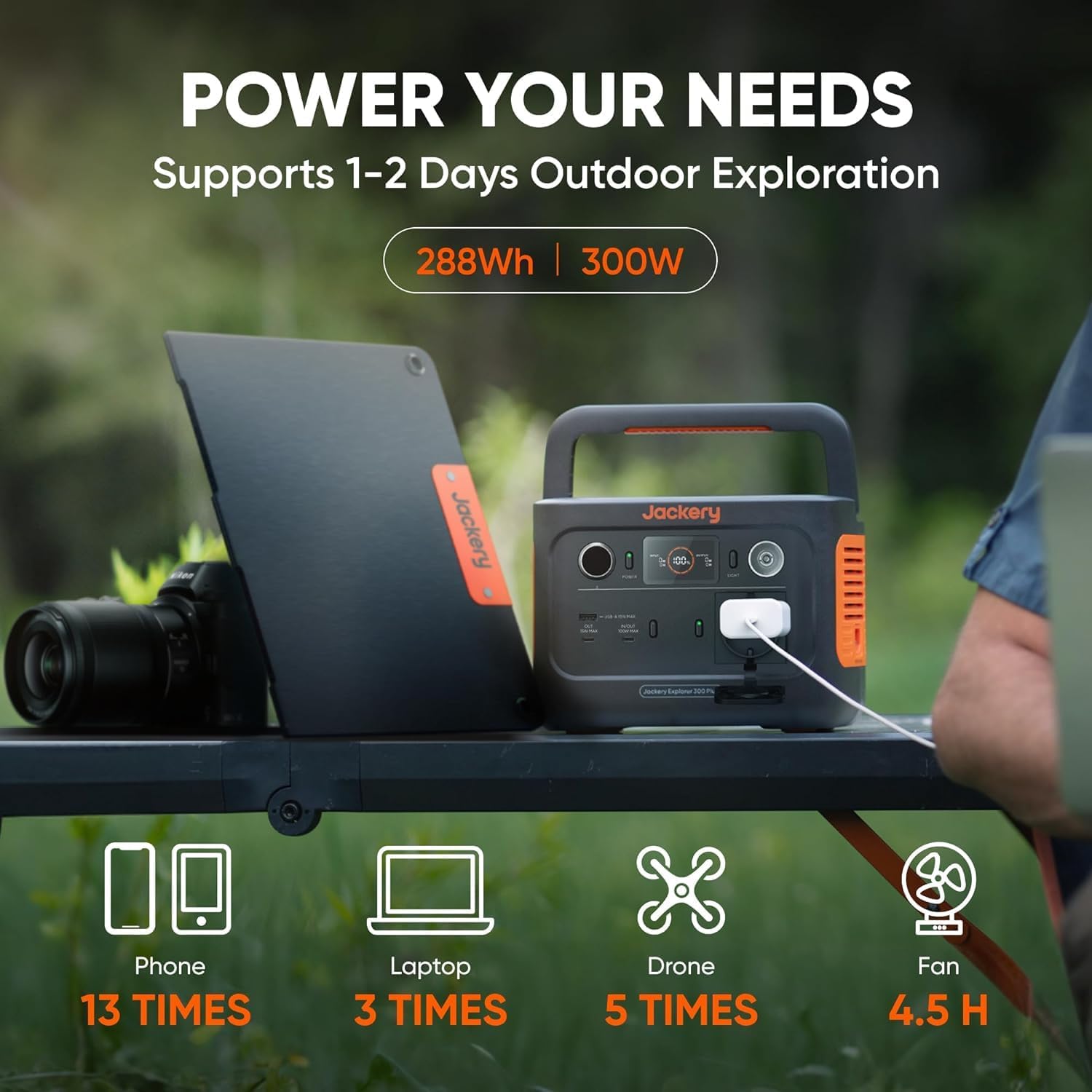 Portable Power Station with 40W Solar Panel, 288Wh LiFePO4 Battery, 300W AC Outlet P439