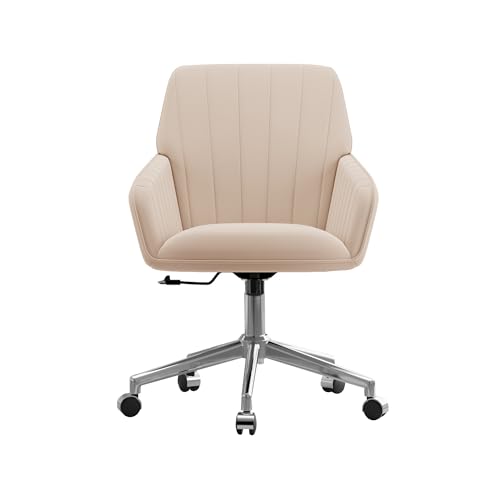 Cream Velvet Height Adjustable Swivel Desk Chair with Wheels K907322