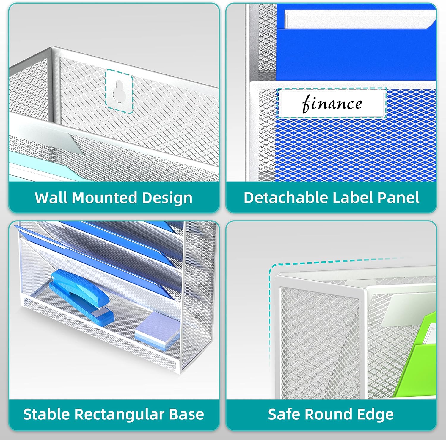 16-Tier White Mesh Wall File Organizer N8241