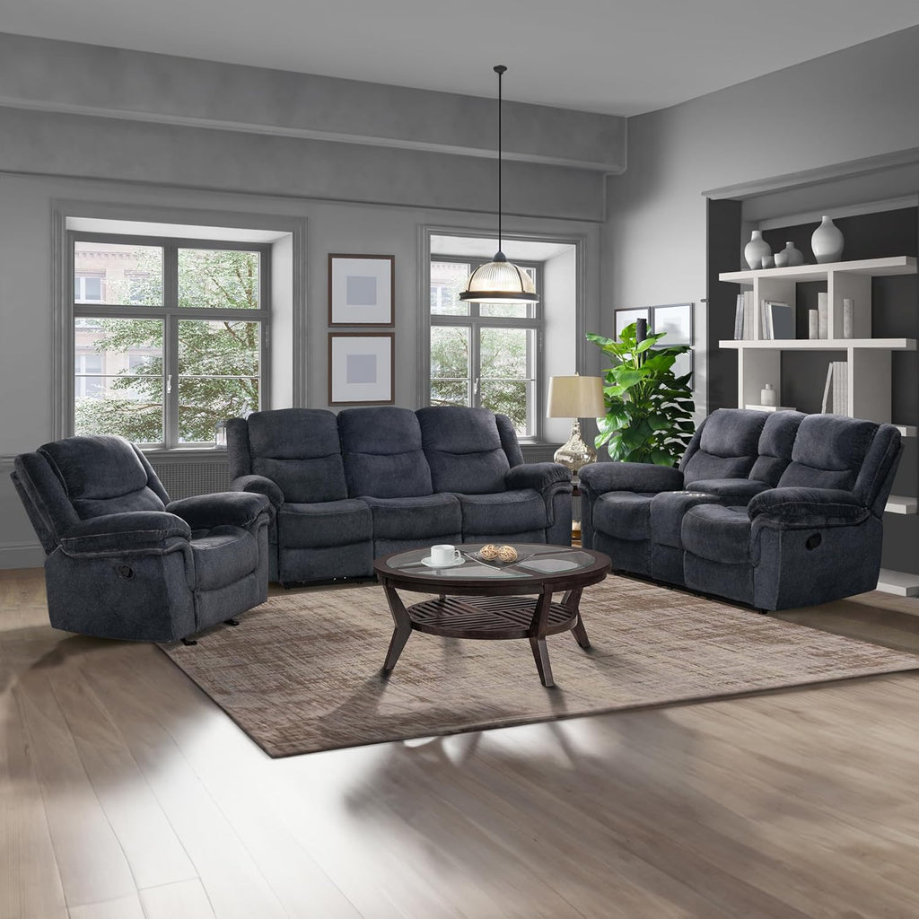 3-Piece Velvet Recliner Sofa Set with Cup Holders S4470