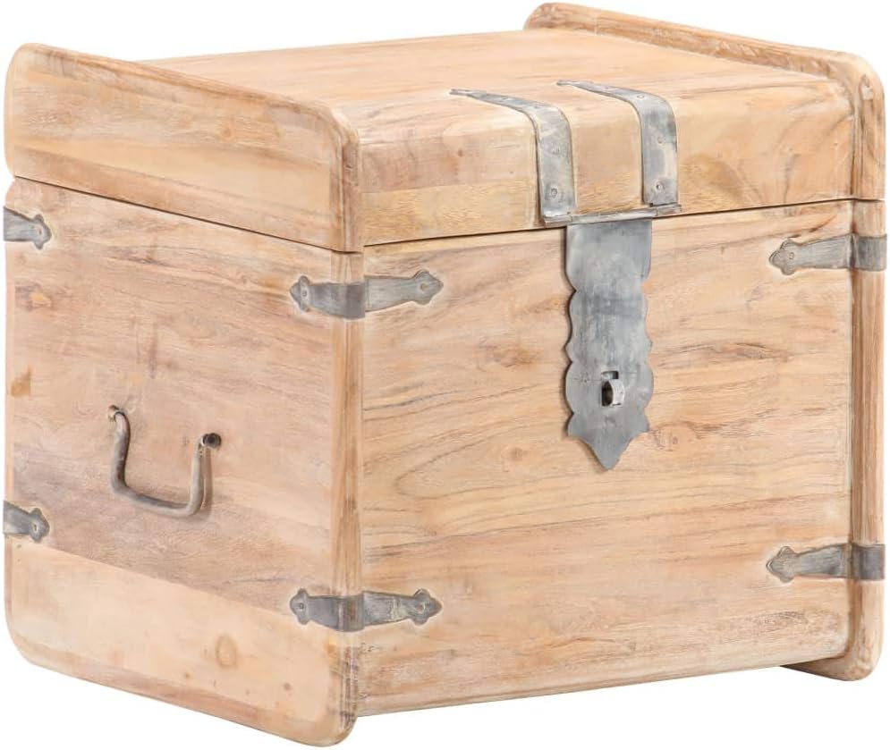 Rustic Solid Acacia Wood Chest Storage with Safety Hinge 15.7" x 15.7" x 15.7" W25311