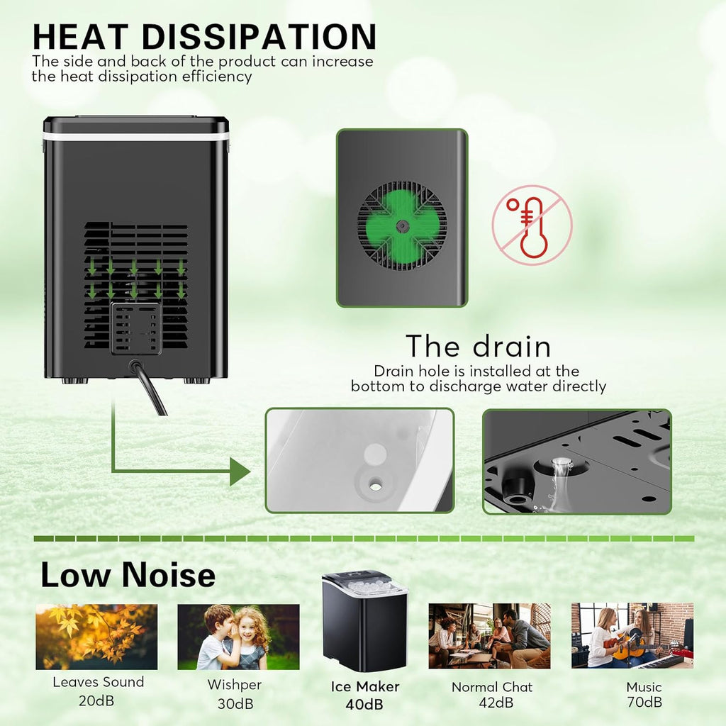 Black Portable Countertop Ice Maker Machine with Ice Scoop and Basket N839867
