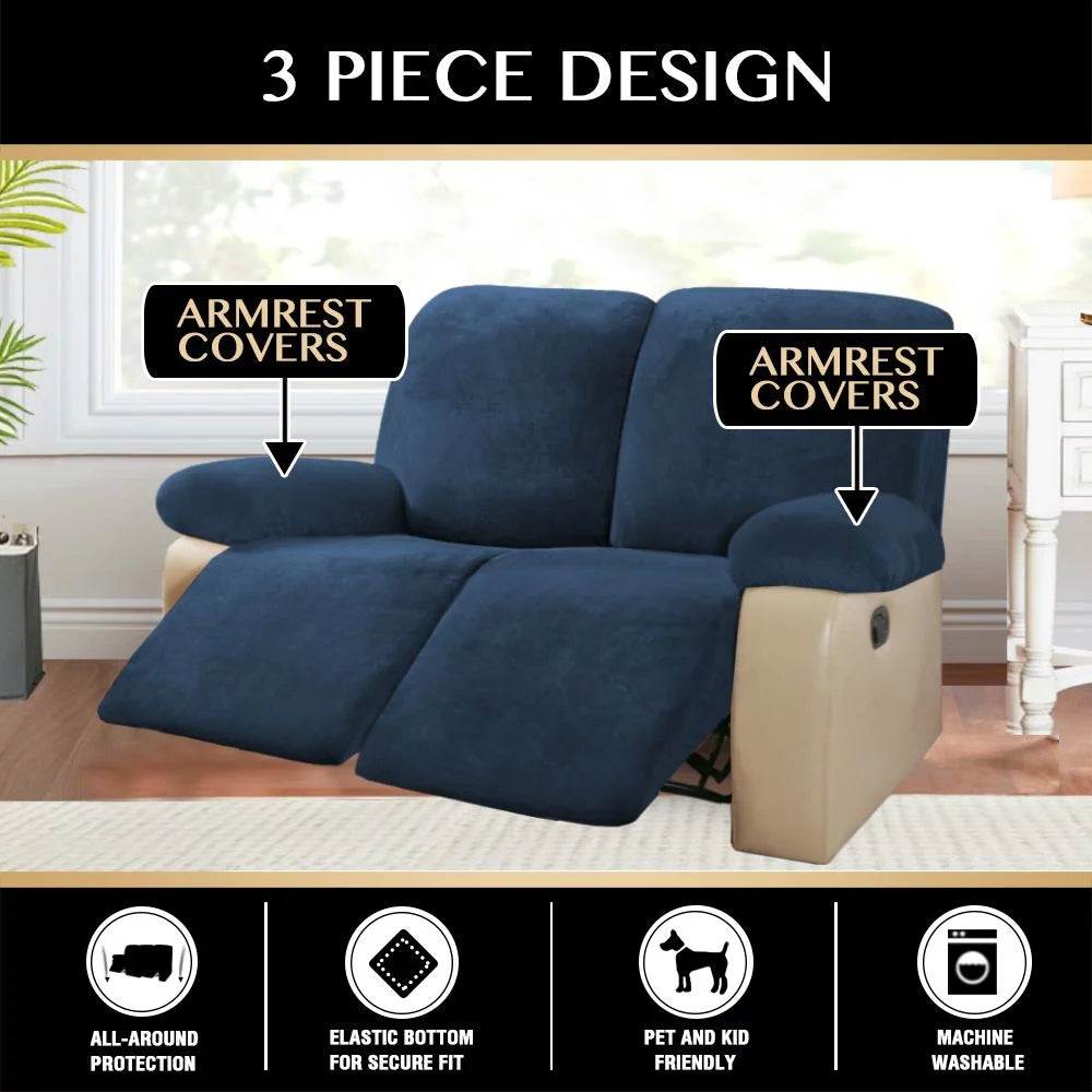 Velvet Stretch Recliner Sofa Cover (Navy) J8516