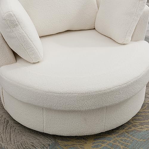 Ivory Sherpa Swivel Accent Barrel Chair with 3 Pillows B35188