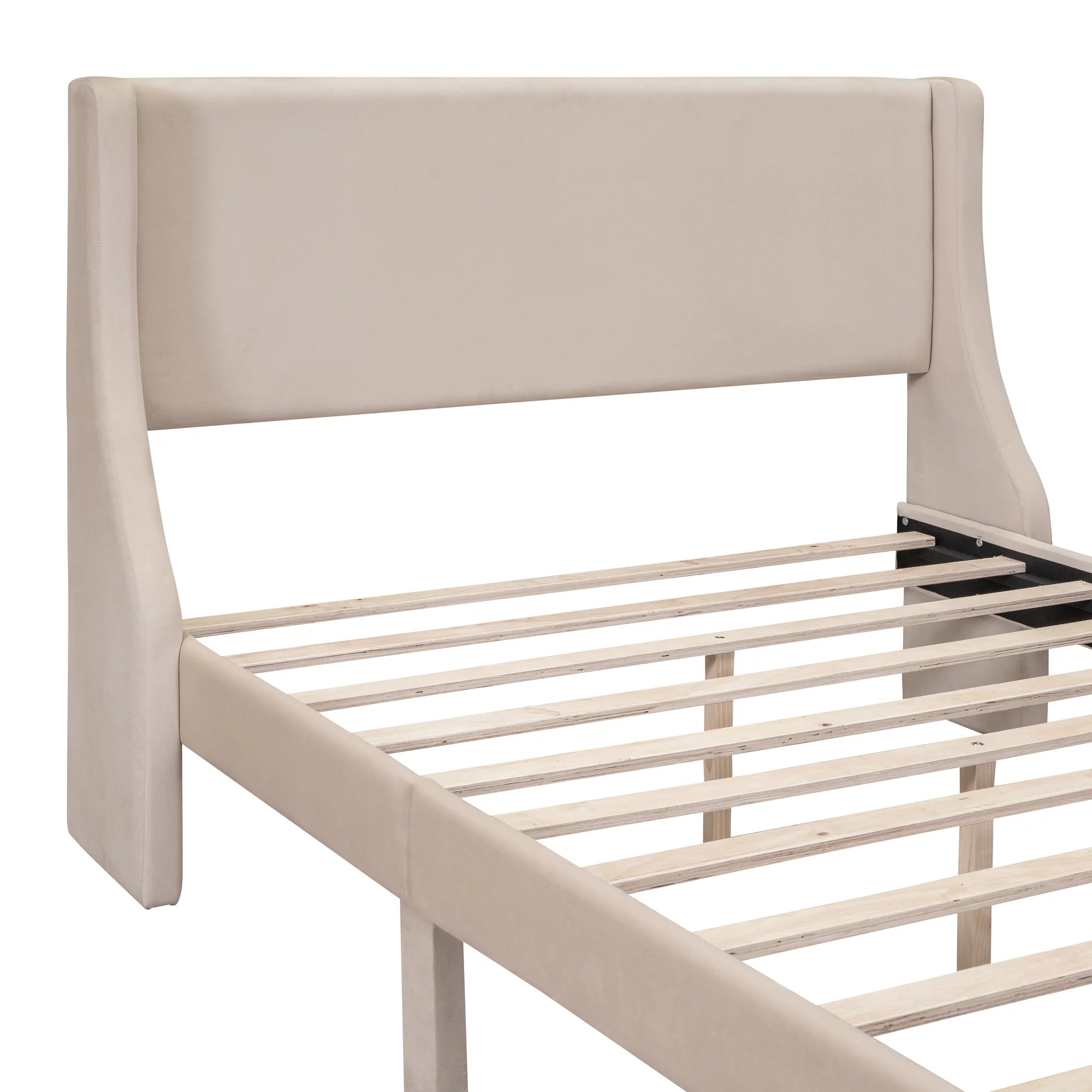 Beige Velvet Full Size Bed Frame with Storage Drawer H449846