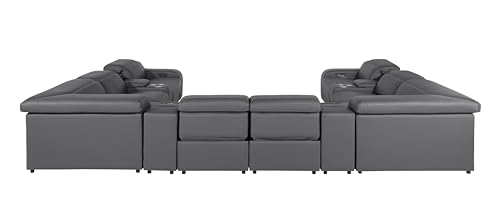 12-Piece Italian Leather Sectional Sofa Set with 4 Recliners, Light Gray G10877