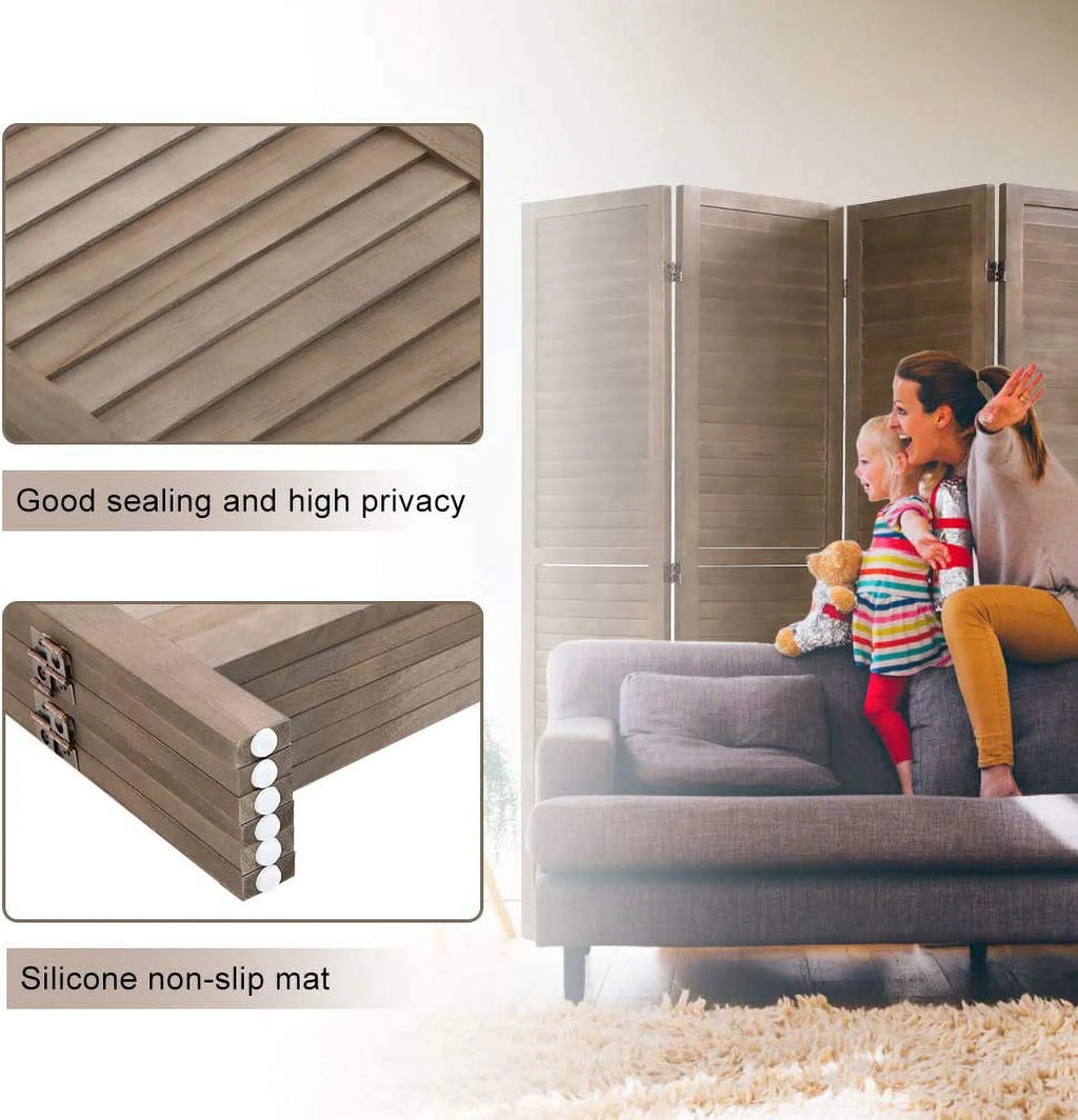 6 Panels 5.75 Ft Tall Wood Louvered Folding Privacy Room Divider R548982