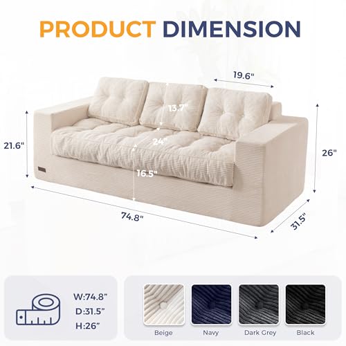 Beige 3 Seater Upholstered Floor Sofa with Armrests W343254