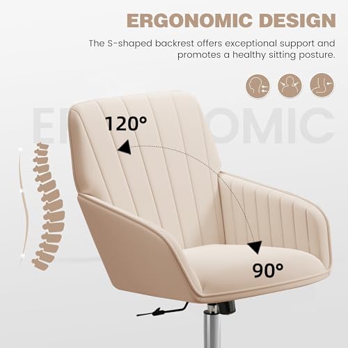 Cream Velvet Height Adjustable Swivel Desk Chair with Wheels K907322