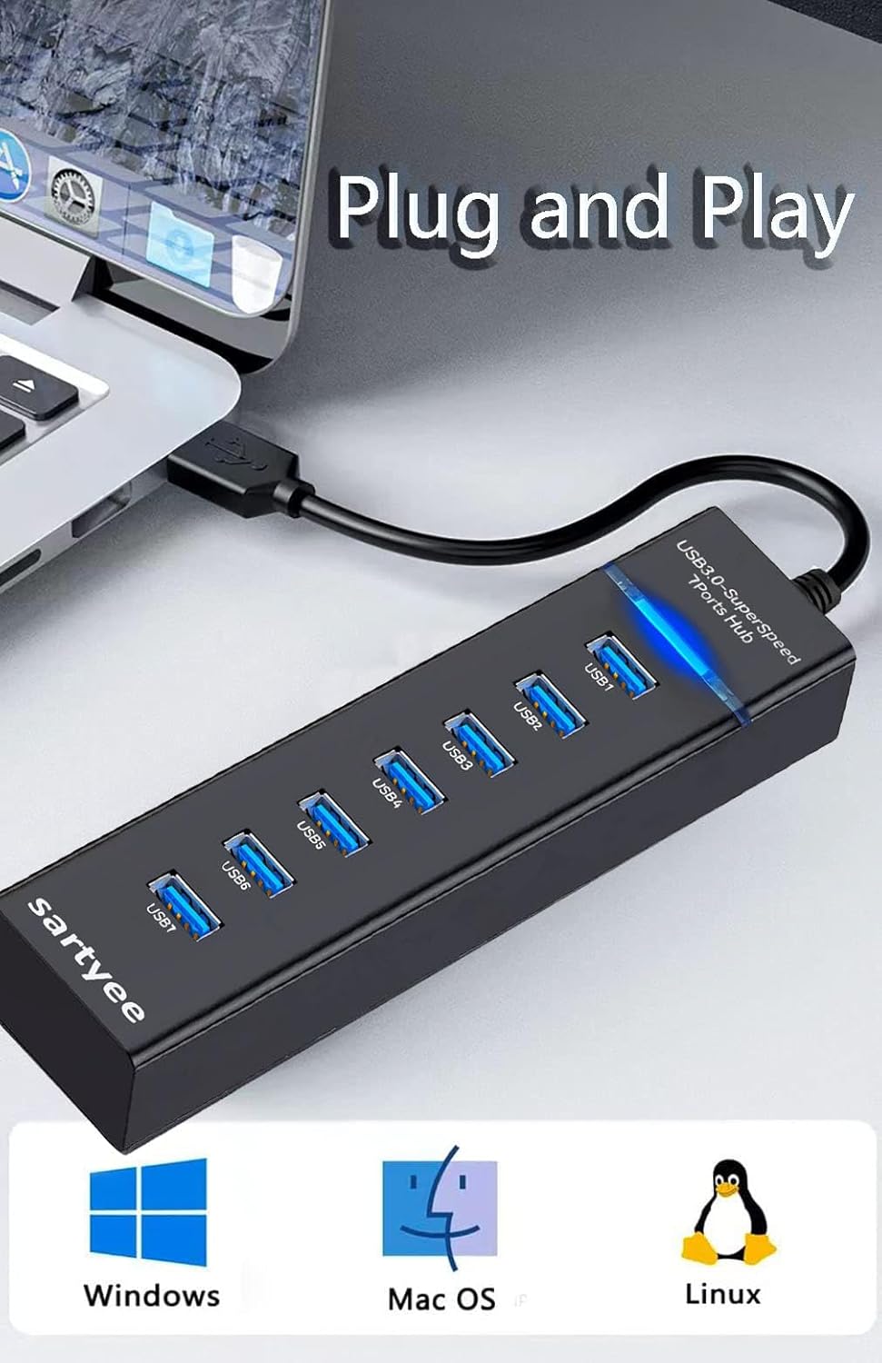 7 Port USB Hub Data Splitter Extender H1458