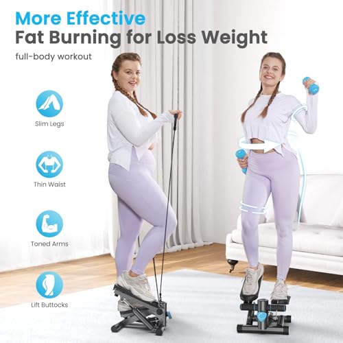 Mini Stepper with Resistance Bands, 330 lbs Capacity, LCD Monitor W681449