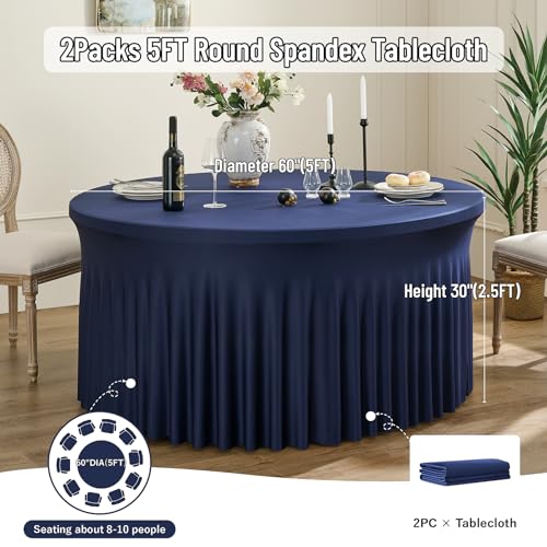 6 Pack 5FT Round Black Stretchable Spandex Tablecloth I95639