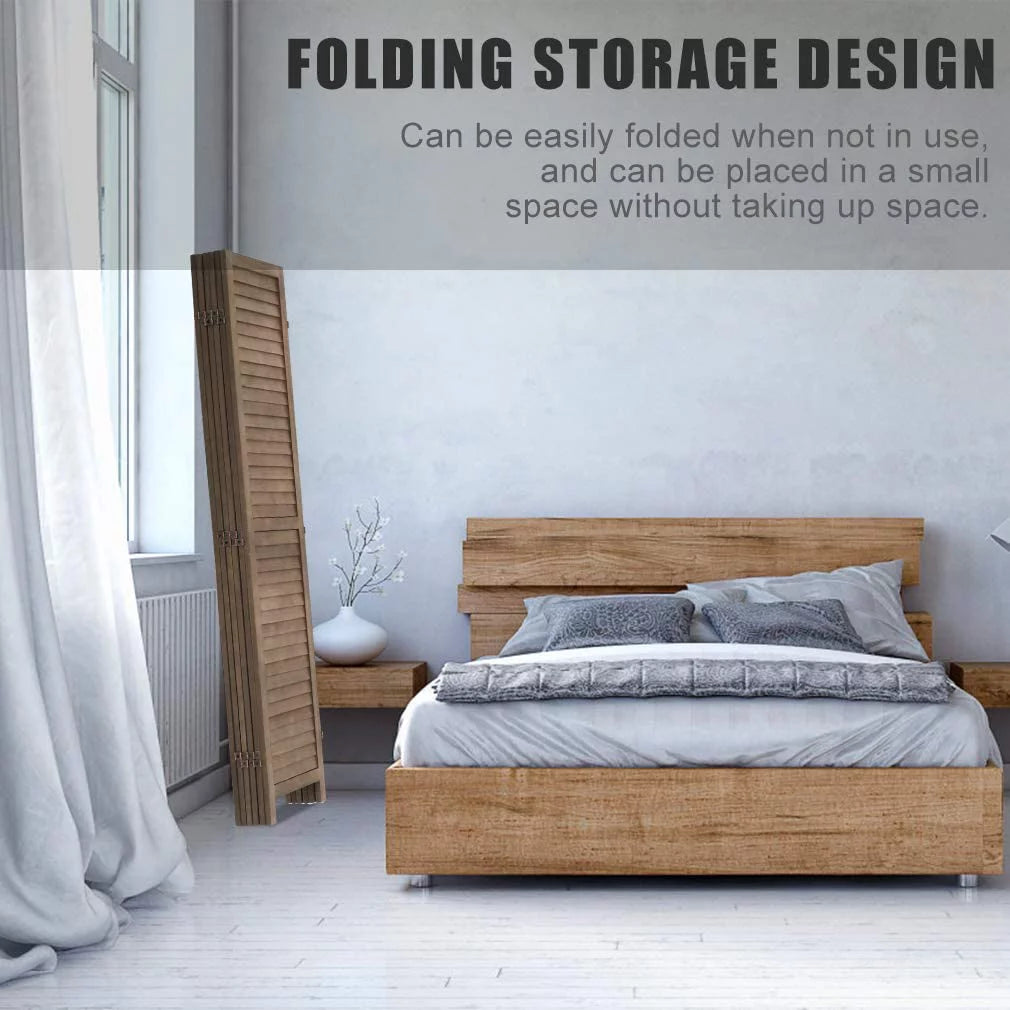 6 Panels 5.75 Ft Tall Wood Louvered Folding Privacy Room Divider R548982