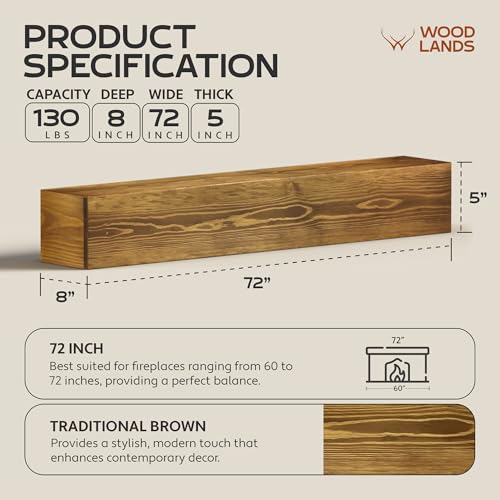 72 Inch Rustic Charcoal Gray Floating Fireplace Mantel Wood Shelf Y69968