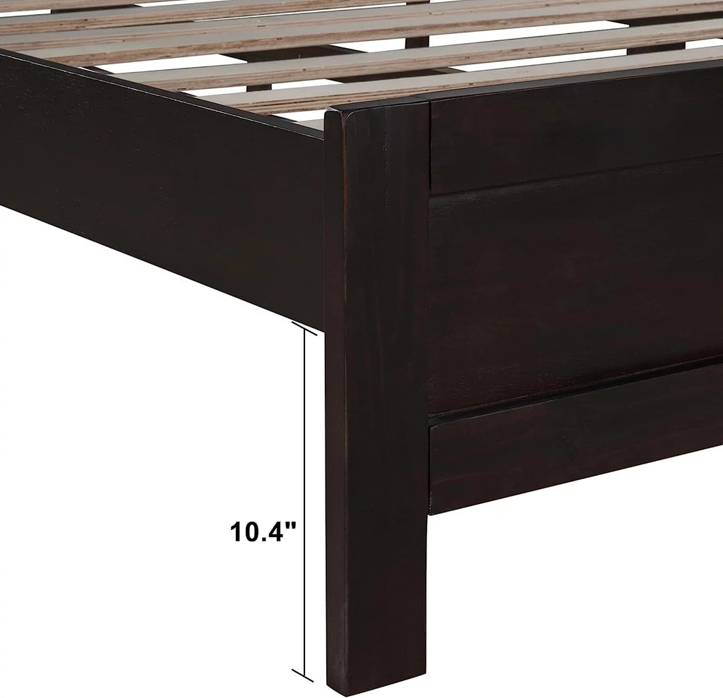 Full Size Solid Wood Platform Bed Frame with Headboard, Espresso J734393