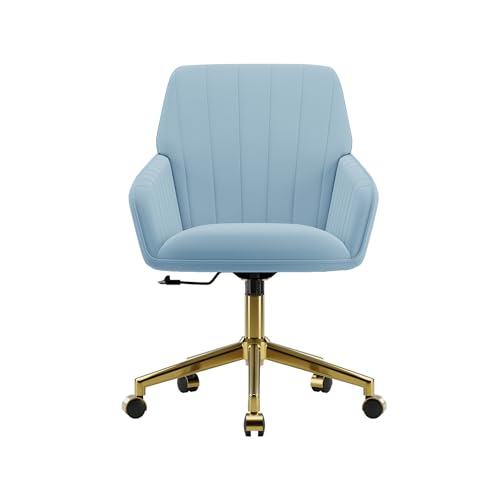 Cream Velvet Height Adjustable Swivel Desk Chair with Wheels K907322