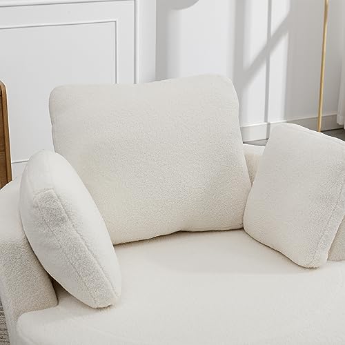 Ivory Sherpa Swivel Accent Barrel Chair with 3 Pillows B35188