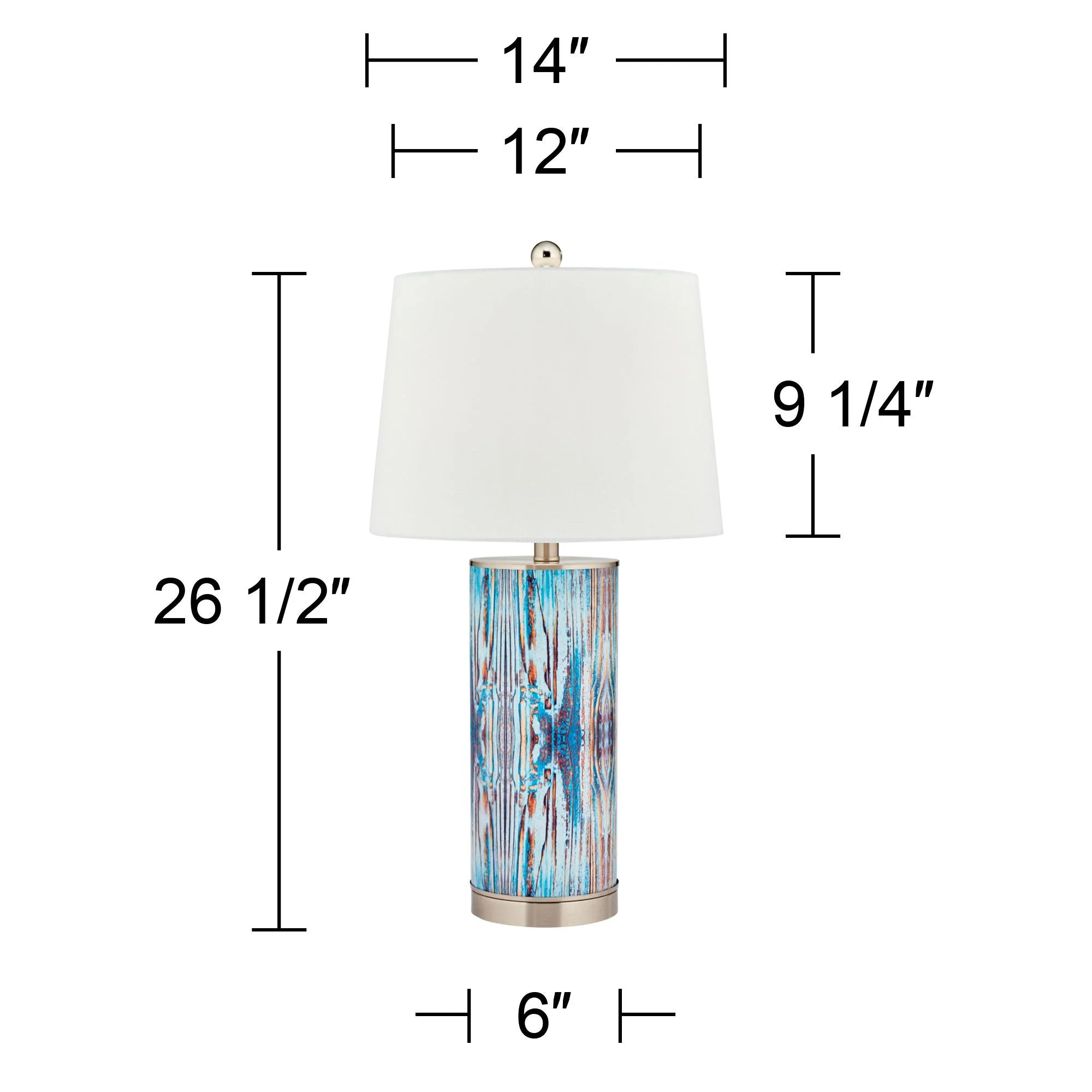 Brushed Nickel Blue Glass White Shade Table Lamp 26 1/2" High X100943