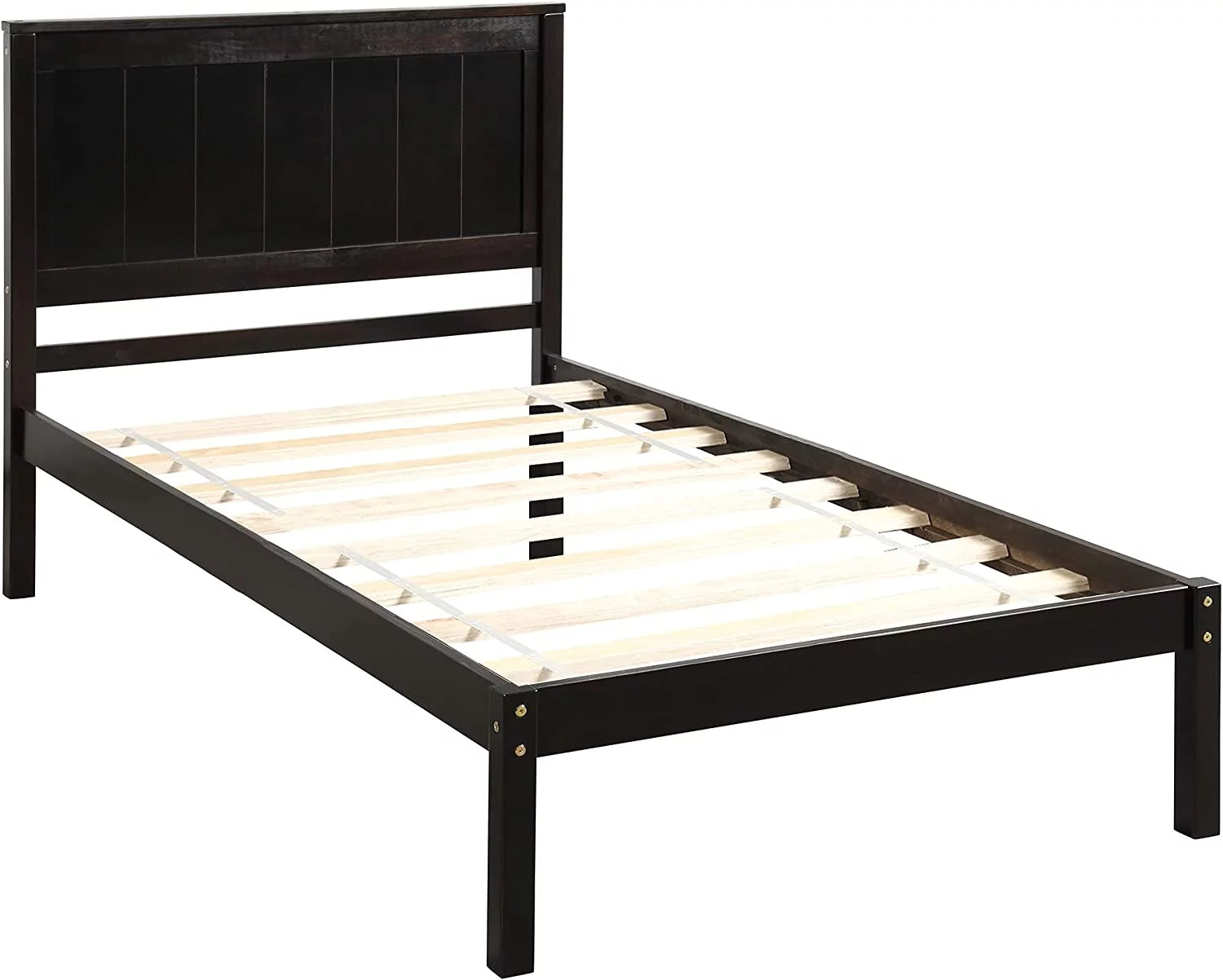 Full Size Solid Wood Platform Bed Frame with Headboard, Espresso J734393