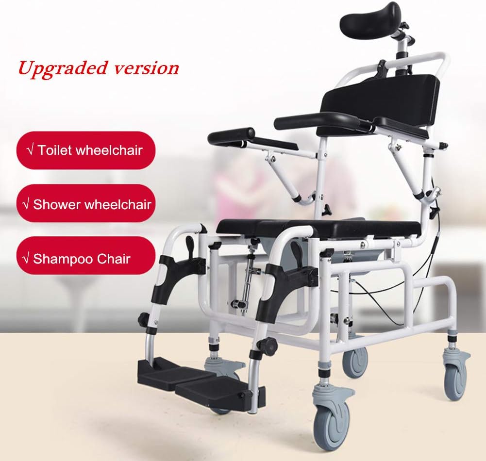 Tilt-in-Space Reclining Shower Toilet Commode Chair with Padded Seat Back Armrests L1859