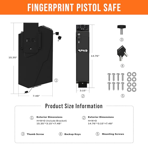 Mounted Gun Safe Handgun Safe with Biometric Fingerprint or Keypad Lock W629194
