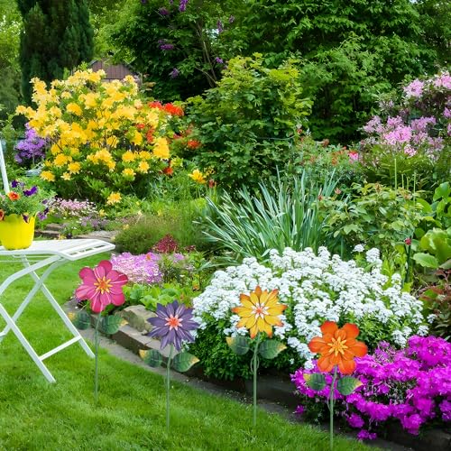 4 Pcs 19" Metal Garden Stakes with Shaking Flower Head D176507