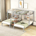 Full-Over-Twin-Twin Solid Wood Triple Bunk Bed with Wardrobe and Mirror (Grey) O3292