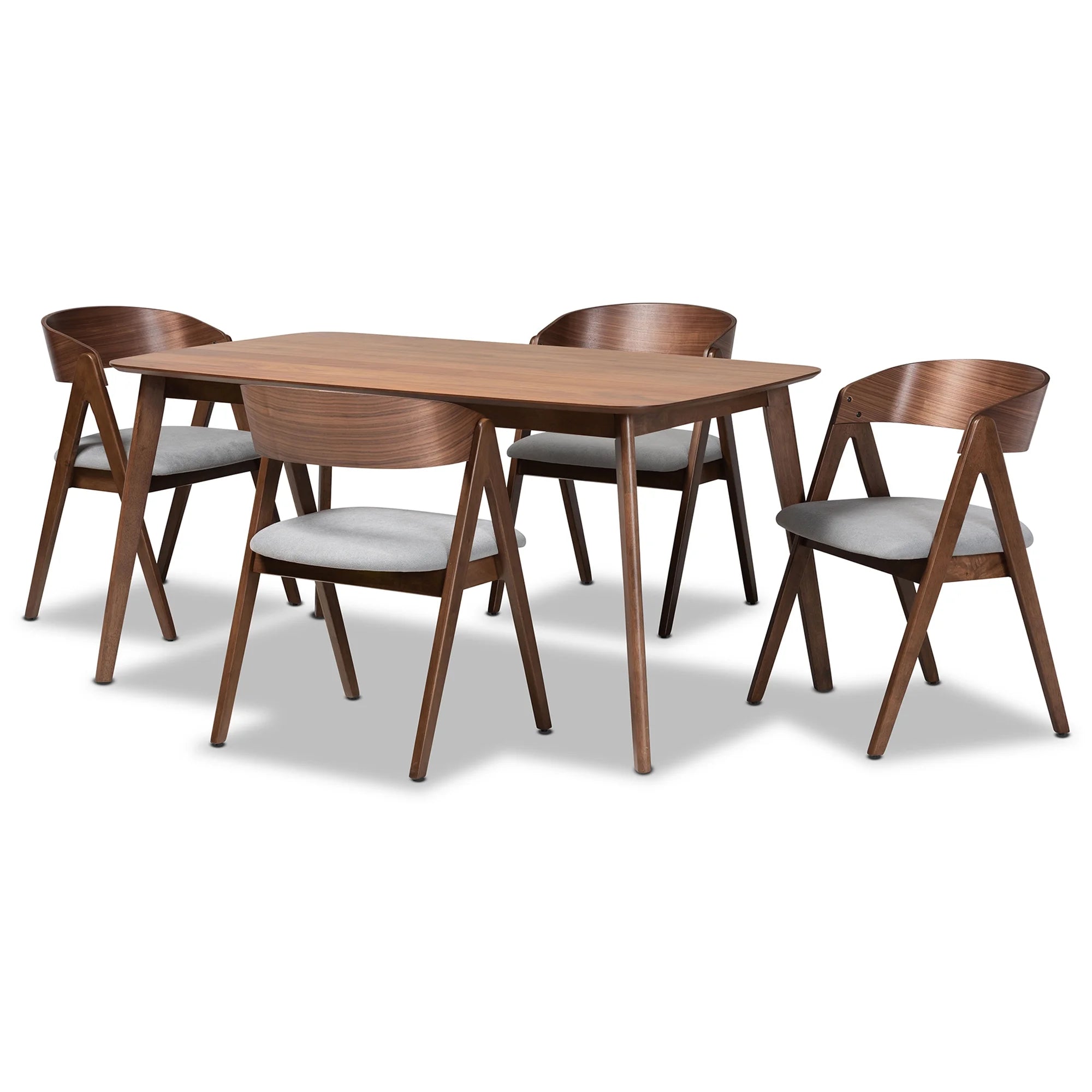 Grey Fabric Upholstered and Walnut Brown Finished Wood 5-Piece Dining Set B705990