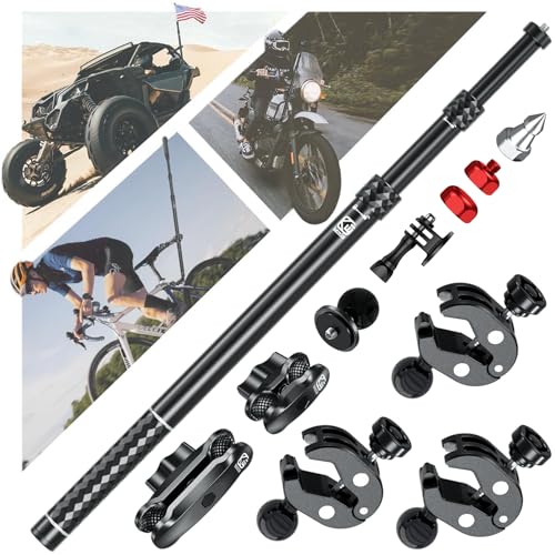 Aluminum Alloy Motorcycle Camera Mount Kit with 360° Rotating Heavy-Duty Bike Handlebar Anti-Theft Clamp Mount with Extendable Selfie Stick F851
