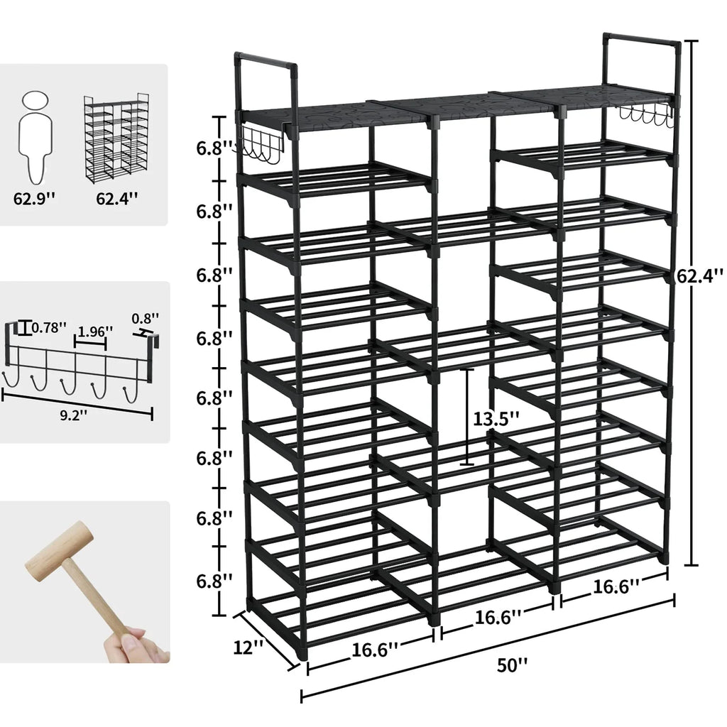 9 Tiers Metal Shoe Rack Storage Organizer Black F6559