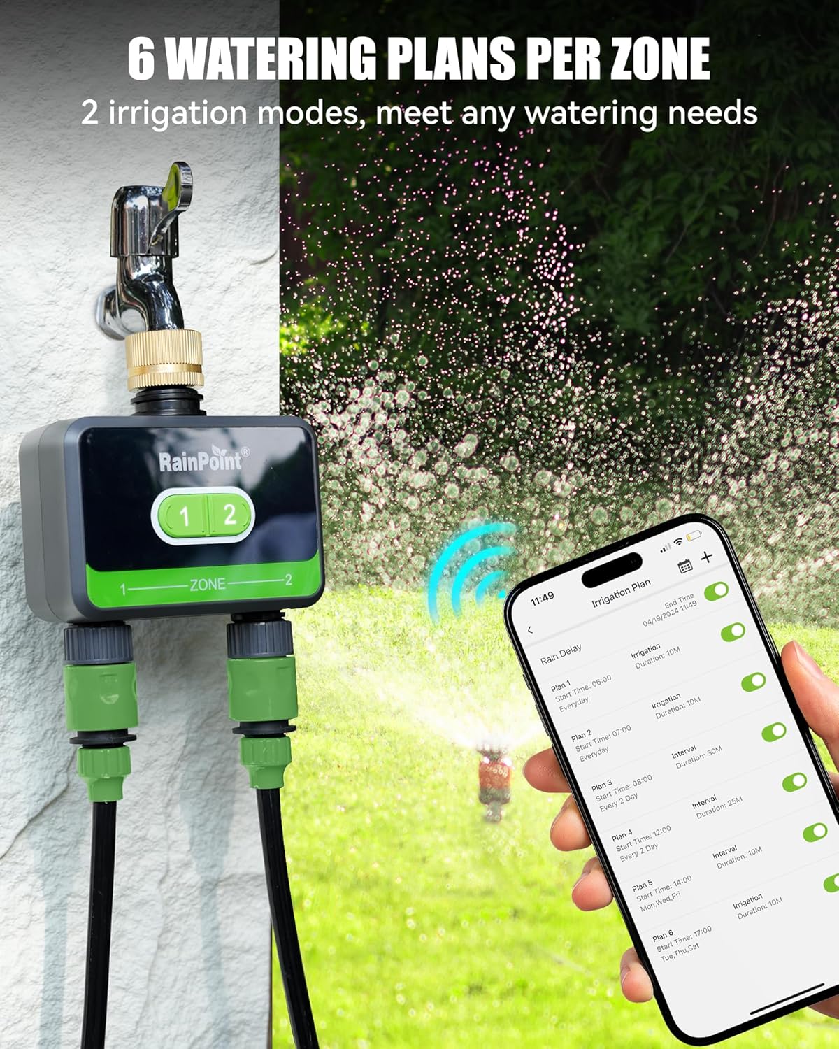Smart Water Timer with Brass Inlet, Bluetooth Sprinkler Timer 2 Outlet X513033