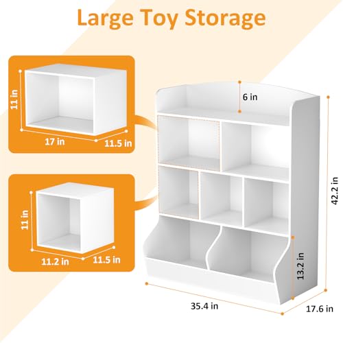 White 4 Tier Bookshelf and Toy Storage Organizer with 8 Cabinet O921