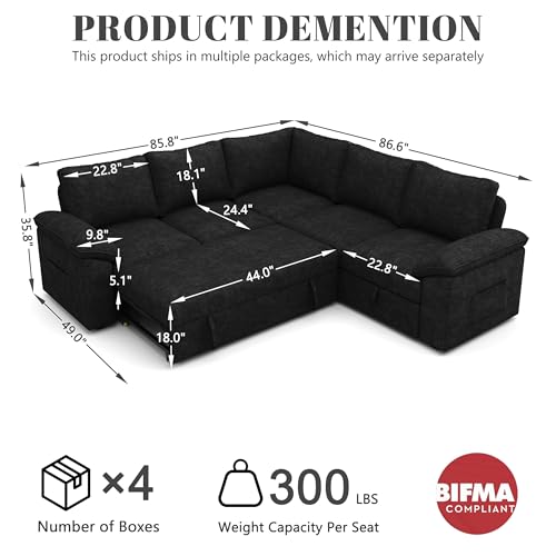 Dark Grey 7 Seat Modular Sectional Sofa with Pull Out Bed Q9448