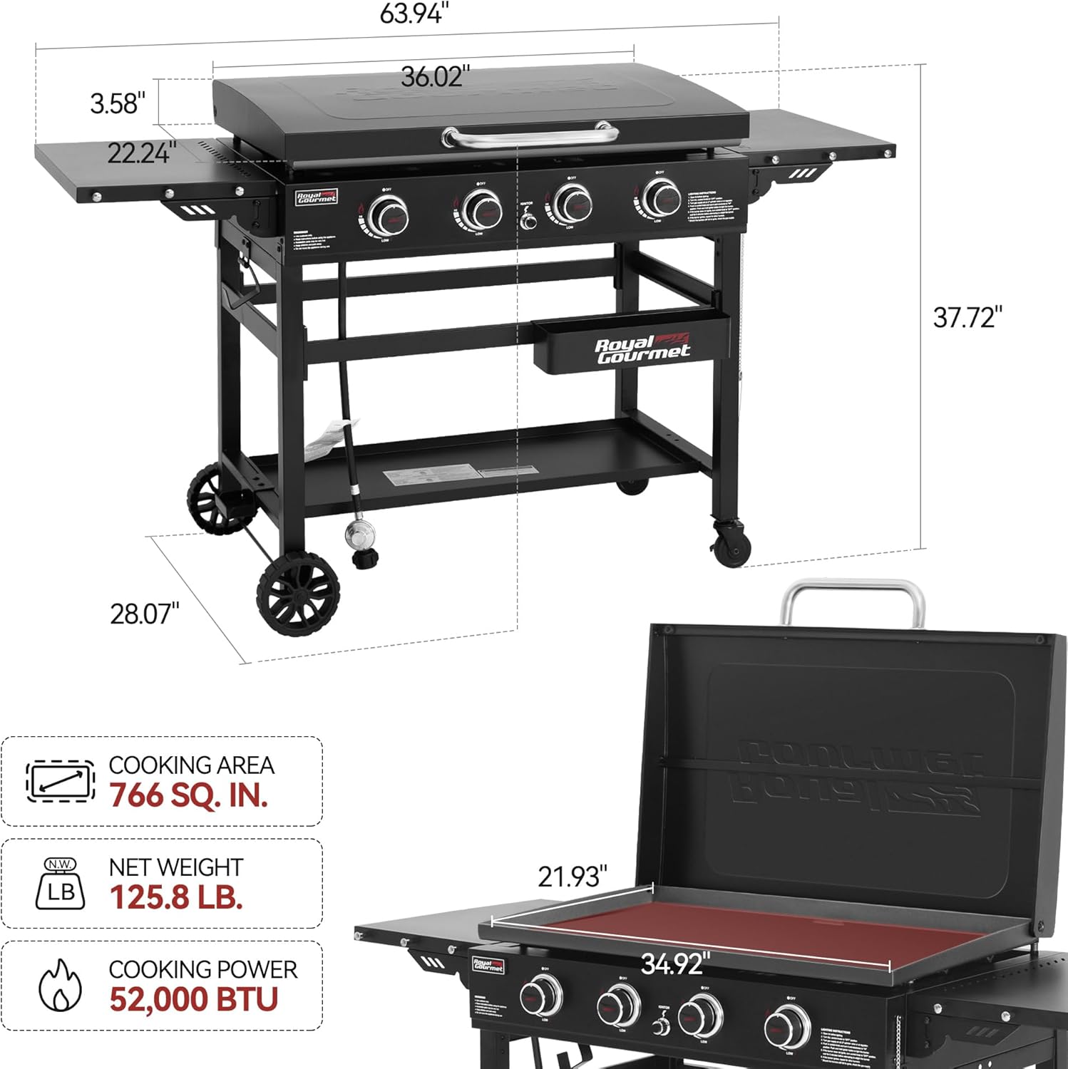 4-Burner Propane Gas Griddle with Hard Cover, Black G286013