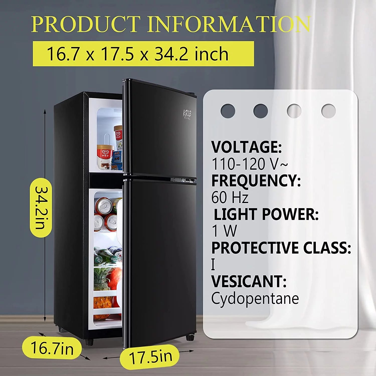 Black 3.2 Cu ft Two Door Mini Fridge with Freezer E39703