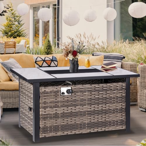 30" Propane Fire Pit with Real Ceramic Tabletop, 50000 BTU Gas Firepit Table with Lid & Glass Rock K6800