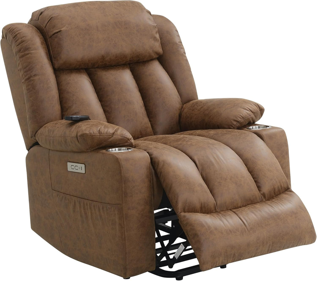 Brown Leather Power Lift Recliner Chair with Heat and Massage G348237