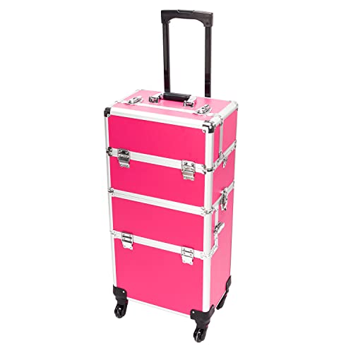 3 in 1 Rolling Makeup Train Case, Aluminum Cosmetic Case on Wheels V8512