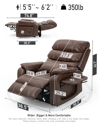 Large Power Lift Recliner with Heated and Massage, Dual Motor, 25in Extra Wide Seat G537713