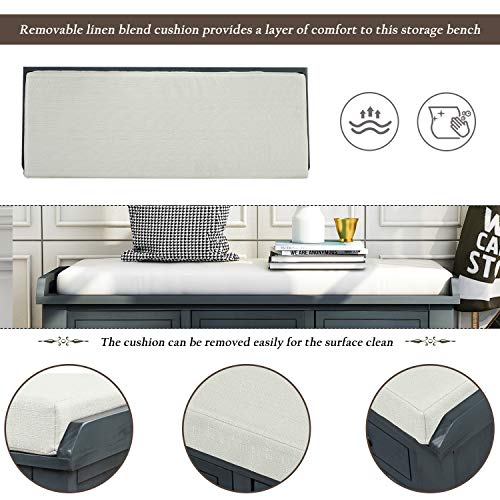 Navy Wood Shoe Storage Bench with Cushion and 2 Drawers V905