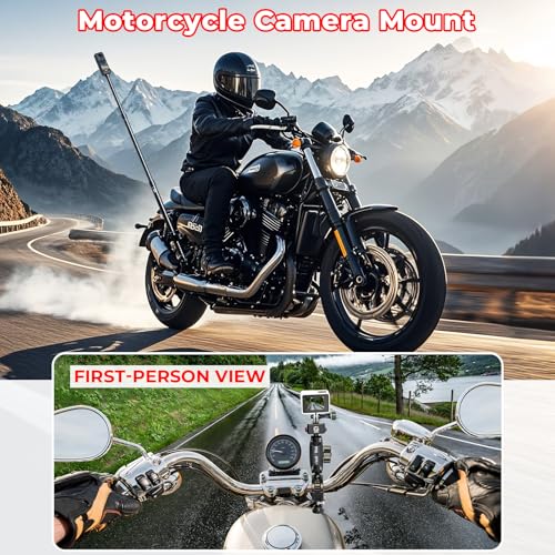 Aluminum Alloy Motorcycle Camera Mount Kit with 360° Rotating Heavy-Duty Bike Handlebar Anti-Theft Clamp Mount with Extendable Selfie Stick F851