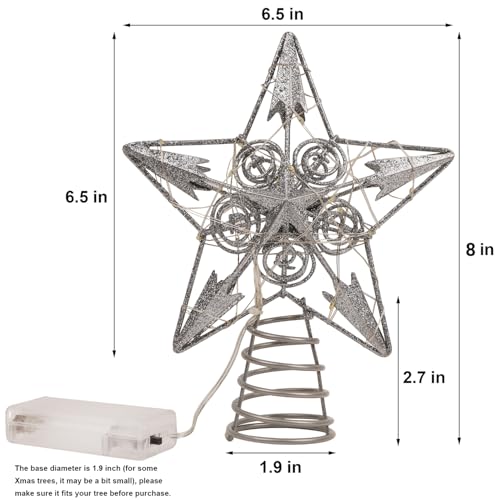 Star Tree Topper with 20 LED Lights, Metal Golden Lighted Treetop Ornaments, 6.5 x 6.5 Inches T48444