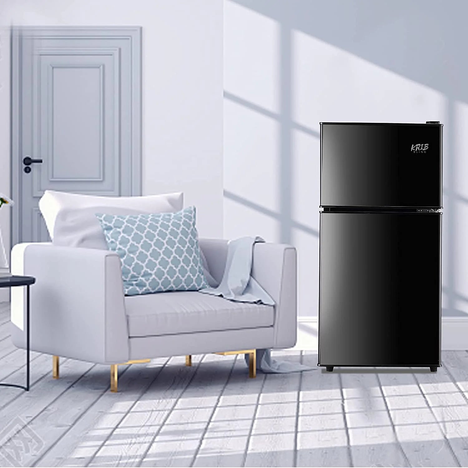 Black 3.2 Cu ft Two Door Mini Fridge with Freezer E39703