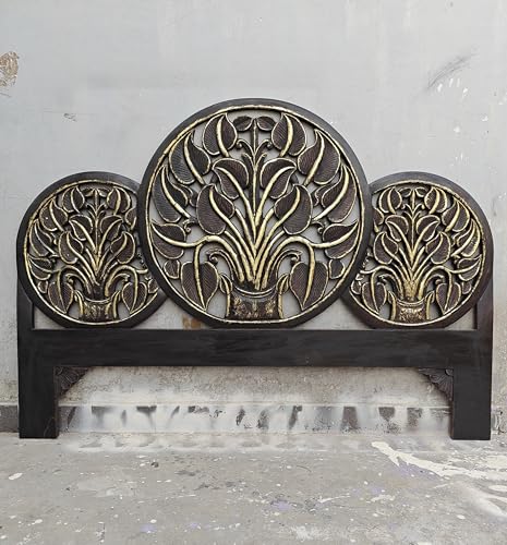 Queen Engineered Wood Headboard Black Gold Antique O778