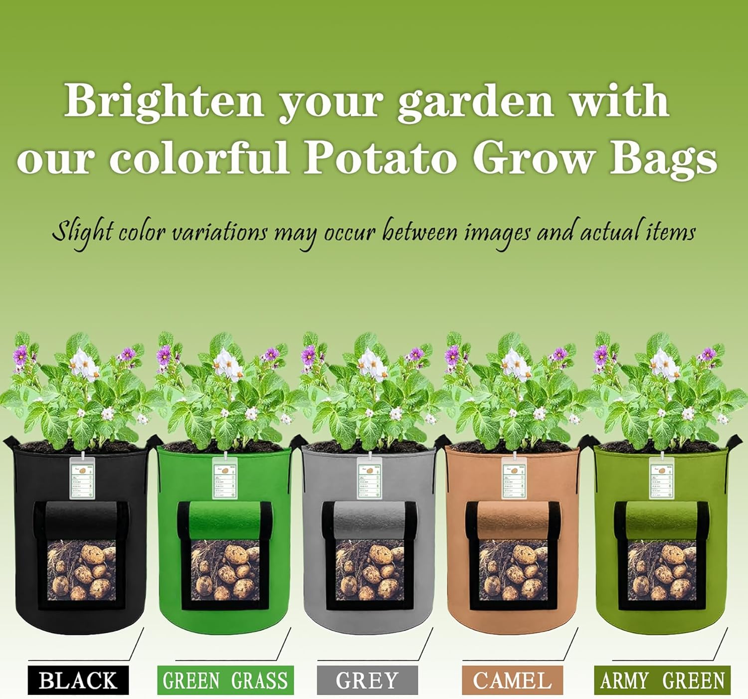 5-Pack 10 Gallon Fabric Potato Grow Bags with Flap O26700