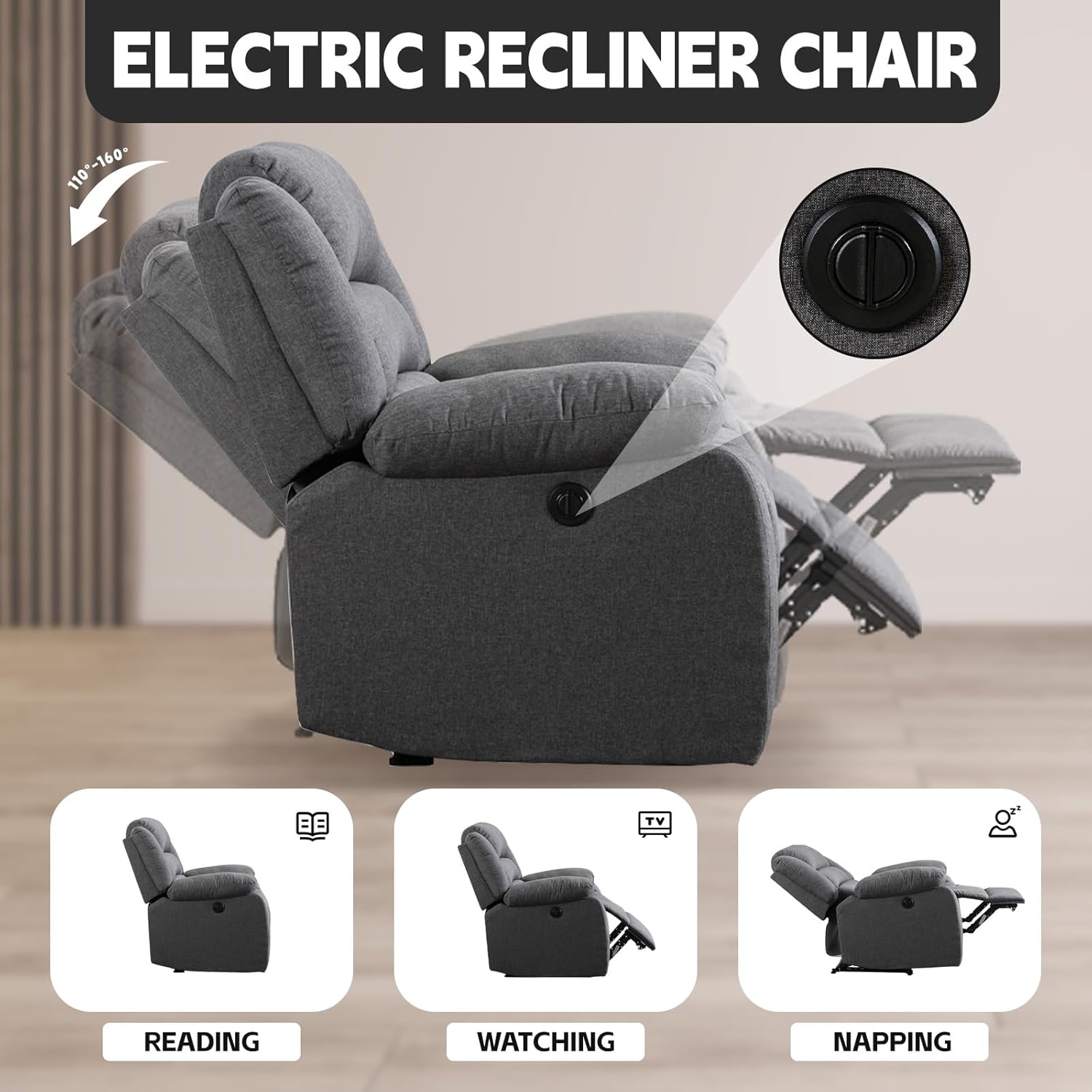 Grey Fabric Power Recliner Chair H73460