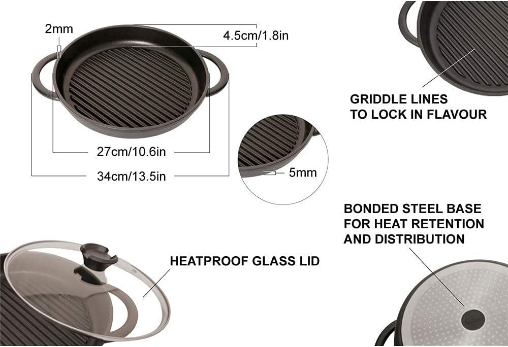 Cast Aluminium Griddle Pan with Glass Lid, 10.6 Diameter, Non-Stick E6867