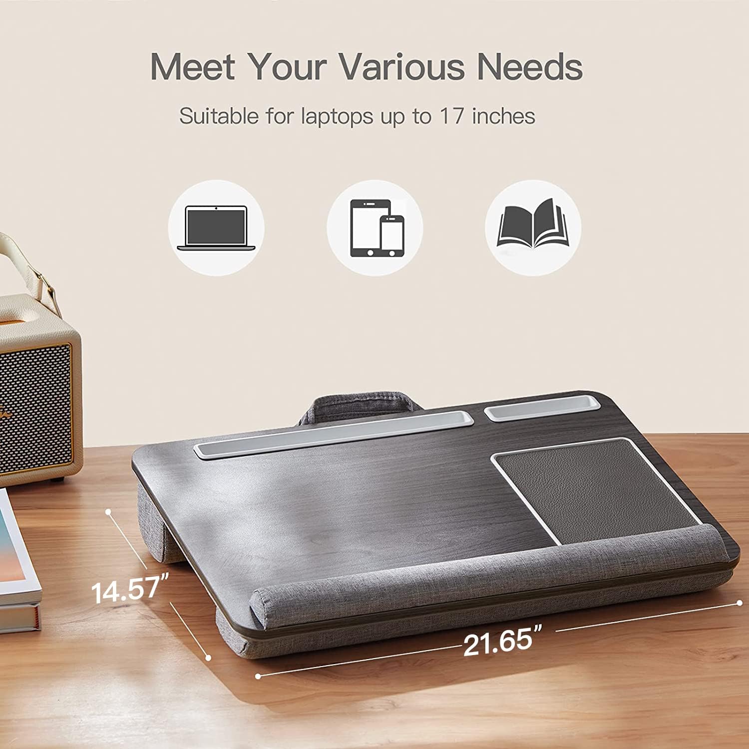 Black Woodgrain Lap Desk with Wrist Pad and Holder R27195